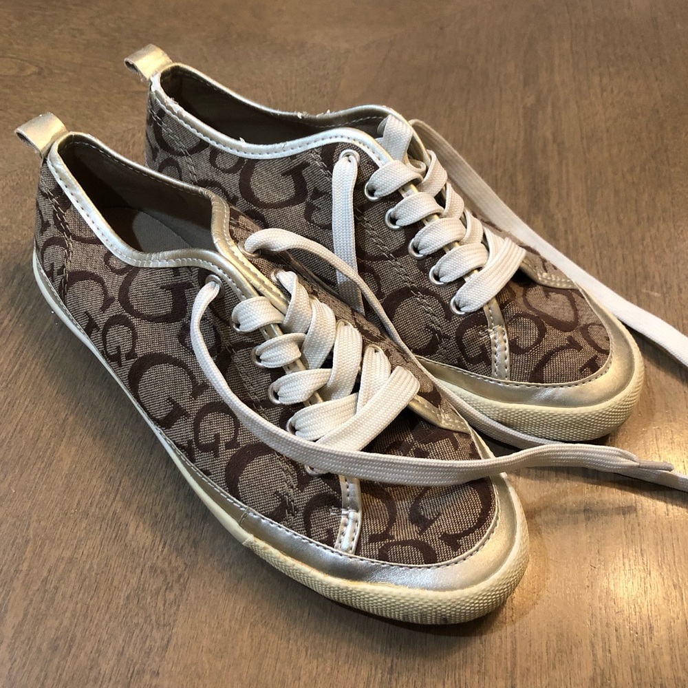 VINTAGE Y2K Guess Monogram Mocha Taupe Canvas Sneaker Tennis Shoes